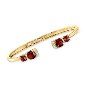 Ross-Simons 5.00 ct. t.w. Garnet and .10 ct. t.w. White Topaz Cuff Bracelet in 18kt Gold Over Sterling - 1 of 4