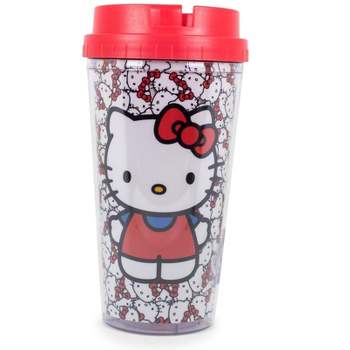 Silver Buffalo Sanrio Hello Kitty Allover Faces Plastic Travel Mug With Lid | Holds 16 Ounces