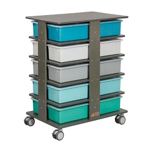 ECR4Kids 20-Compartment Mobile Storage Tower with Cubby Bins with Lids, 5x4, Grey Wash - 1 of 4