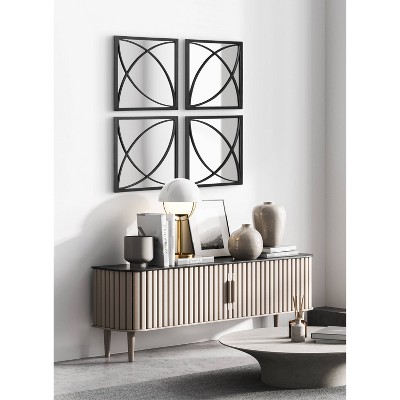 Set of 4 Square Gold Metal Wall Mirrors