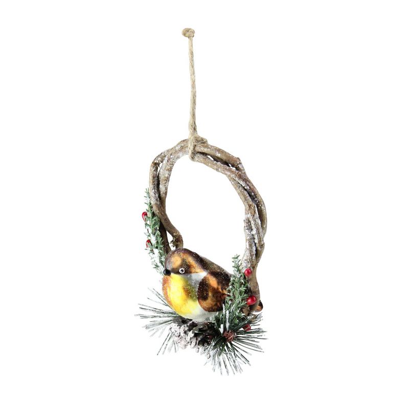 Northlight 4" Brown Bird Sitting in a Twig Wreath Christmas Ornament, 2 of 4
