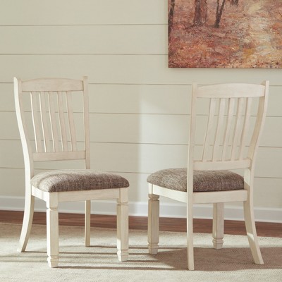 Antique White Linen Upholstered Side Chair with Weathered Oak Accents