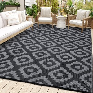 Outdoor Rug, Waterproof Reversible Patio Rug, Plastic Straw Camping Rug, Modern Geometric Foldable Large Rug for RV, Porch & Beach - 1 of 4
