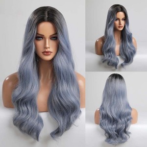 Jessie's Wig 28 Inch Wavy Bang Synthetic Wigs Ombre Blue With Dark Roots 1 Pc/Pack - 1 of 4