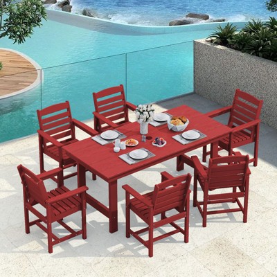 Hyleory 7pc Outdoor Dining Set, 66.9'' Rectangular Table w/Umbrella Hole and 6 Chairs