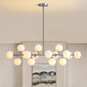 Ludomide 16 Lights Glass Globe Sputnik Chandelier, Linear Chandelier Milky White Mid Century Modern Pendant Lights Fixtures Over Table for Kitchen - 1 of 4