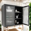 Alilang 31.50 Inch Wall-Mounted Black Metal Cabinet with Fluted Glass Doors - Black - 2 of 4