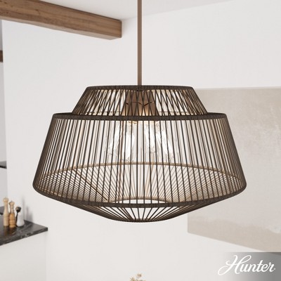Sable Rattan Geometric Pendant Light with Aluminum Frame