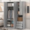 LOVMOR 2-Doors Wooden Wardrobe Storage with a Hanging Rail, Shelves and 3 Drawers for Bedroom, Home Room - 2 of 4