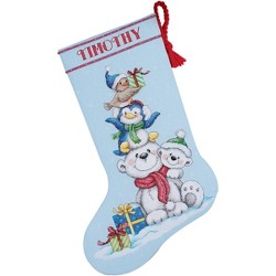 Kit Point De Croix Noël – Chaussette Renne Et Hérisson, Toile Aïda 14 Points, 40 Cm (Dimensions)