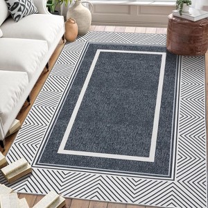 Washable Area Rugs, Modern Minimalist Bordered Geometric Print Carpet, Non Slip Low Pile Mat for Bedroom Living Room Farmhouse Nursery Home Office - 1 of 4