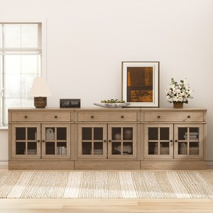 Brafabhome Sideboard Cabinet with Glass Doors & Drawer, Wooden Buffet Storage Credenza with Adjustable Shelf for Living Room Dining Room, Light Oak - 1 of 4