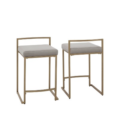 Harlowe Modern Gray Leather & Gold Metal Counter Stools, Set of 2