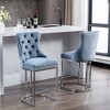 Zeus & Ruta Set of 2 Modern 25" Velvet Counter Stools with Button-Tufted Back, Rivet Trim & Chrome Metal Legs - 4 of 4