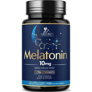 Melatonin 10mg Tablets Extra Strength Sugar Free Sleep Support for Adults - 120 Count - 1 of 4