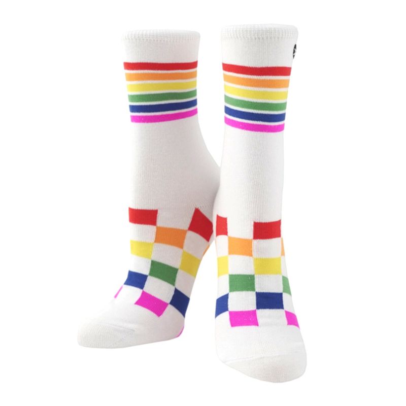 Odd Sox, Rainbow Checkerboard, Funny Novelty Socks, Big Kid, Medium, 2 of 5