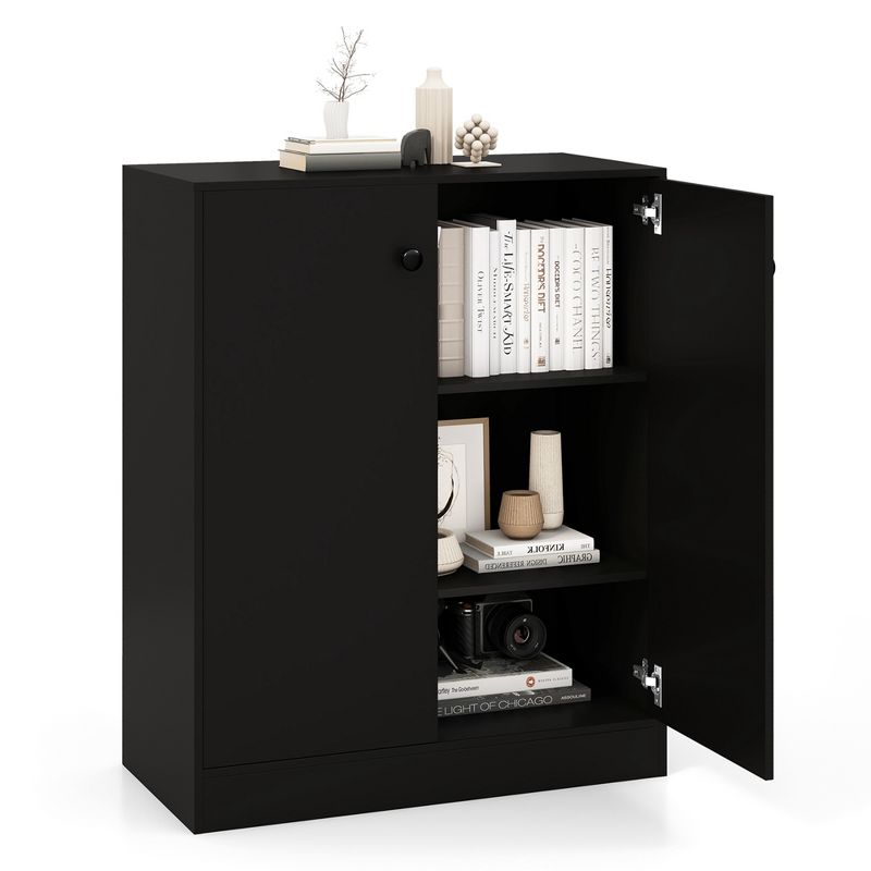 Costway 2-Door Storage Cabinet Freestanding Storage Organizer with 3-Tier Shelf Entryway Black/Brown, 1 of 11
