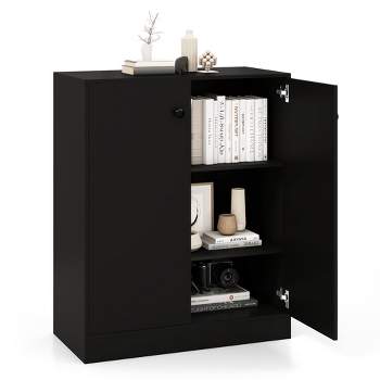 Costway 2-Door Storage Cabinet Freestanding Storage Organizer with 3-Tier Shelf Entryway Black/Brown
