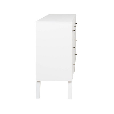 White Mid-Century Modern Double Dresser with Brass Knobs