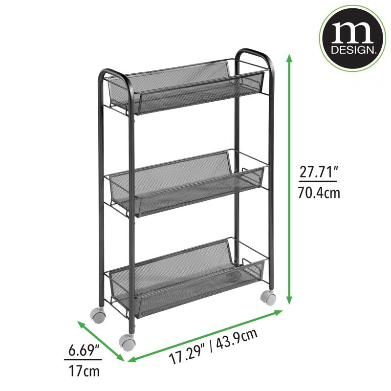 mDesign Steel Slim Rolling Utility Cart Storage Organizer with Shelves, 5 of 8