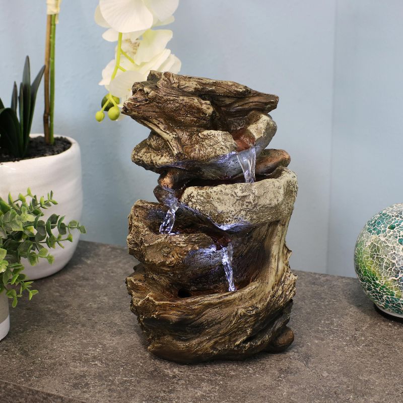 Sunnydaze Indoor Home Decorative Tiered Rock and Log Waterfall Tabletop Water Fountain with LED Lights - 10", 3 of 15