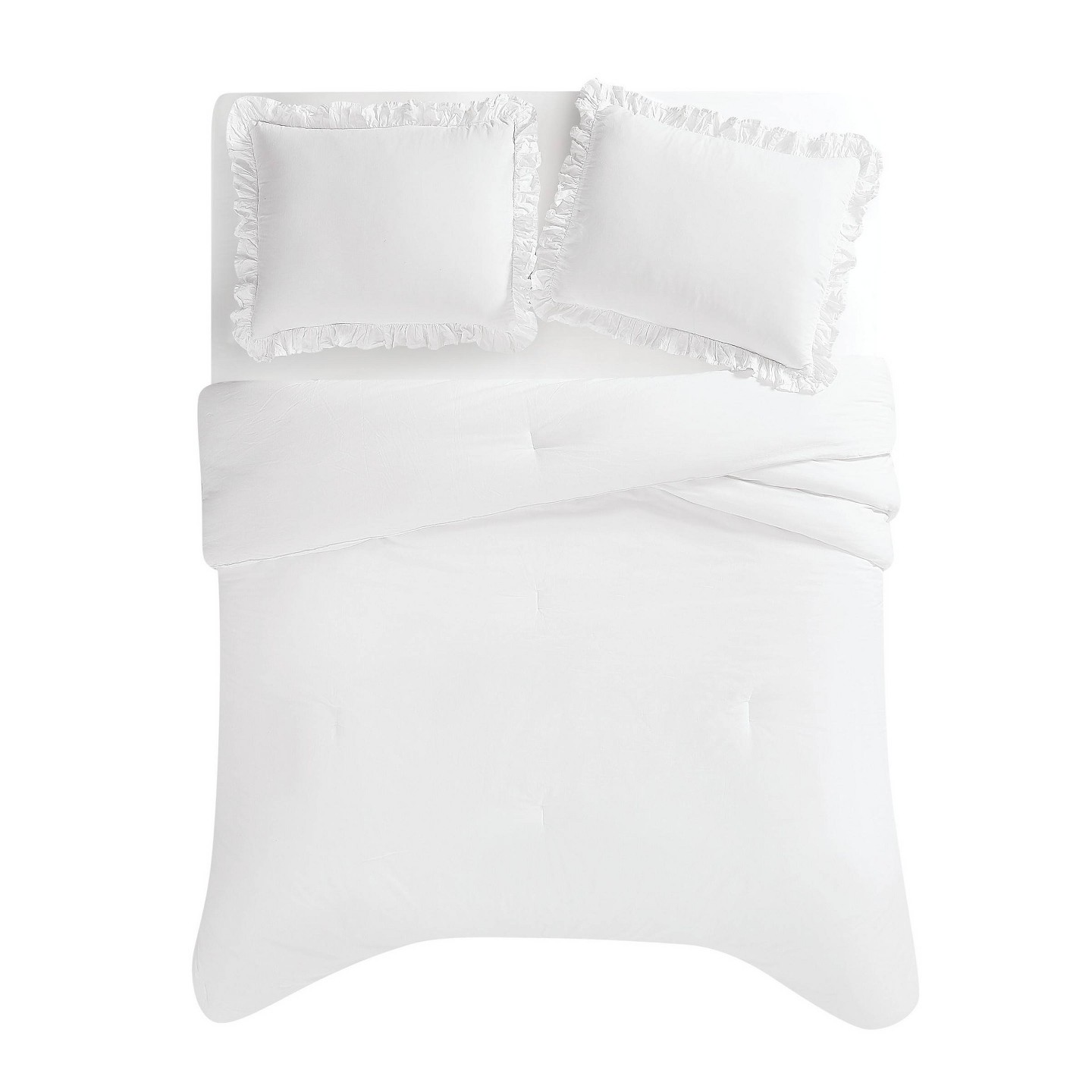 Комплект с одеялом The Farmhouse by Rachel Ashwell 3pc Full/Queen Ruffled Washed Comforter Set White, цвет: Белый — фото 1