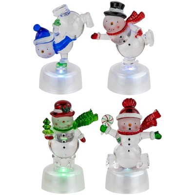 Set of 4 LED Lighted Color Changing Acrylic Snowmen Decorations