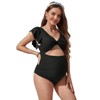 Coolmee Women Maternity Cutout Slimming Tummy Control V Neck Wrap Loose Ruffled Short Sleeve Belly-Covering One Piece Swimsuit - 2 of 4