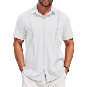 COOFANDY Mens Short Sleeve Cuban Guayabera Shirt Casual Summer Beach Button Down Shirts S-XXXL - 1 of 4