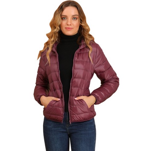 Womens burgundy padded coat sale