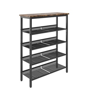 TIRAMISUBEST Vintage Industrial Style Shoe Rack,5-Layer Adjustable Storage with Wooden Top and Metal Frame - 1 of 4