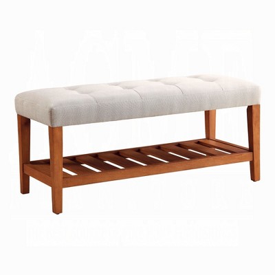 Simple Relax Fabric and Wood Bench in Light Gray and Oak