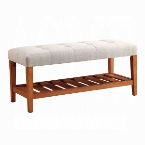 Simple Relax Fabric and Wood Bench in Light Gray and Oak - 1 of 4