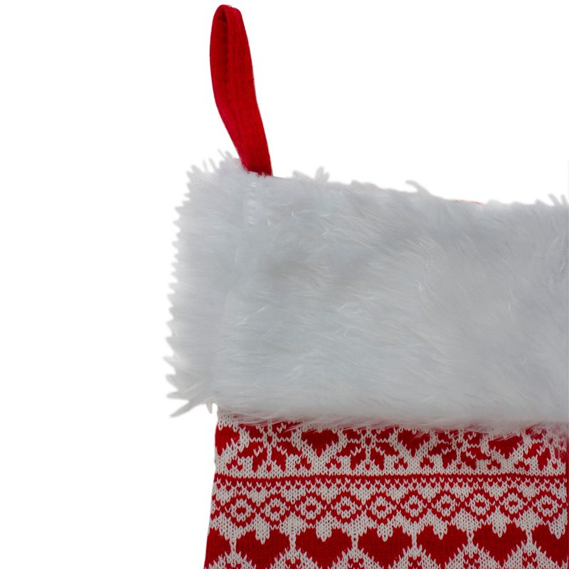 Northlight 19" Red and White Hearts With Snowflakes Knit Christmas Stocking Faux Fur Cuff, 2 of 5