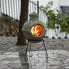 Vintiquewise Outdoor Beige Clay Chimenea BBQ Grill Fire Pit Accent Design and Metal Stand - 2 of 4