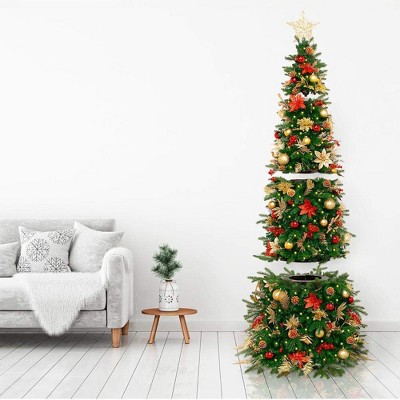  Easy Treezy 18-ET-HIST-55 5.5 Foot Pre-Lit and Pre-Decorated Historic Douglas Fir Artificial Christmas Tree with Easy Assembly, Red and Gold 