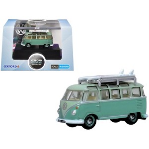 Volkswagen T1 Samba Bus RHD Green Two-Tone with Surfboards on Roof Rack 1/148 (N) Scale Diecast Model Car by Oxford Diecast - 1 of 4