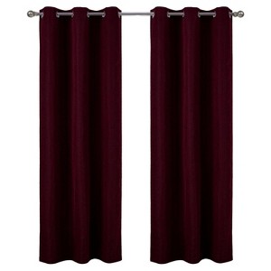 RT Designer Collection Percy Jacquard Luxurious Decorative Grommet 2 Pack Curtain Panel  36" x 84" Burgundy - 1 of 4
