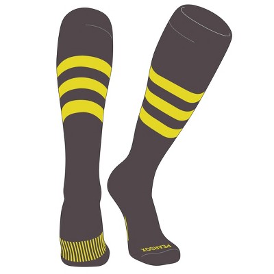 PEAR SOX Striped OTC Baseball, Softball, Football Socks (A) Graphite, Bright Yellow