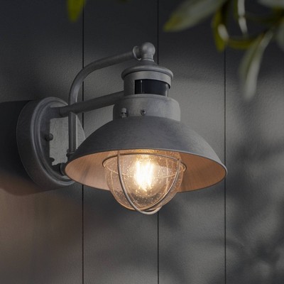 Silver Industrial Steel Outdoor Sconce with Clear Glass Shade