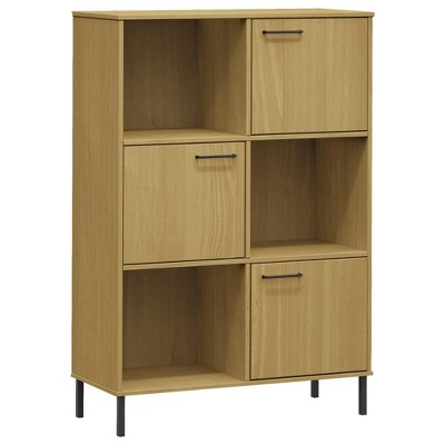 vidaXL Solid Pine Wood Bookcase, Rustic Brown Free-Standing Bookshelf with Metal Legs & 6 Compartments