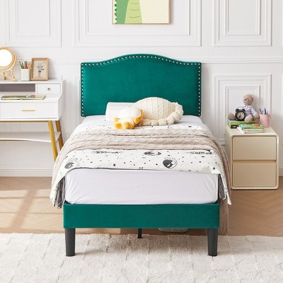 VECELO Platform Bed Frame with Upholstered Headboard, Strong Frame and Wooden Slats Support, Bed Frame