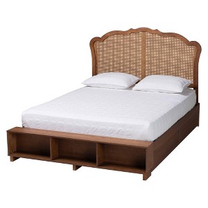 Baxton Studio King Latrell Wood and Rattan Storage Bed Walnut Brown - 1 of 4