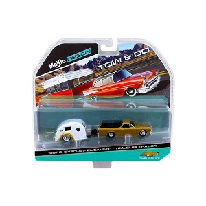 Maisto 1967 Chevrolet El Camino with Traveler Trailer Gold Tow & Go 1/64 Diecast Model - 1 of 3