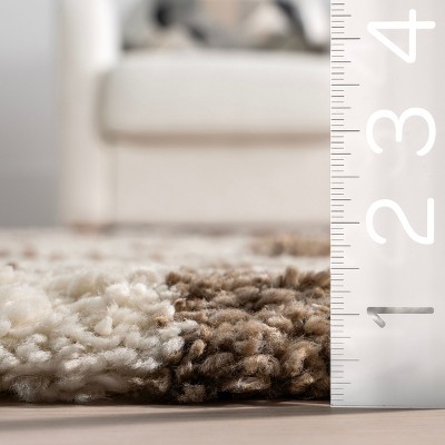 Beige Checkered 4' x 6' Synthetic Shag Area Rug