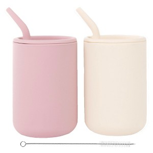 WeeSprout Silicone Baby Cups With Straws and Lids, 4 & 8 oz Options, Set of 2, Food Grade Toddler Training Container, Built In Straw Stoppers - 1 of 4