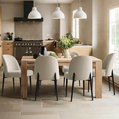 Upholstered Dining Chairs with Linen Blend Fabric and Metal Legs, Modern Armless Side Chairs for Dining Room-Maison Boucle