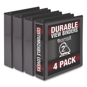 Samsill Durable D-Ring View Binders, 3 Rings, 2" Capacity, 11.5" x 8.5", Black, 4/Pack - 1 of 1