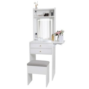 ELECWISH Small Vanity Table with Mirror, Chair and Storage Stool - 1 of 4