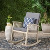 Outdoor Patio Acacia Wood Rocking Chair,Backyard Lounge Armrests Rocking Chair With Upholstered Backrest And Wooden Armrests-Coolbibila - 2 of 4